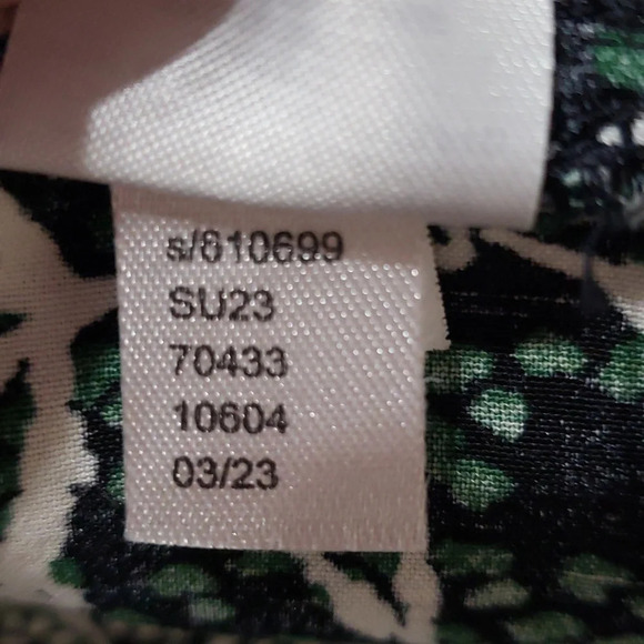 LOFT Floral Print Dress Sz Medium Smocked Green White Ruffle Cap Sleeves Cottage - Picture 14 of 14